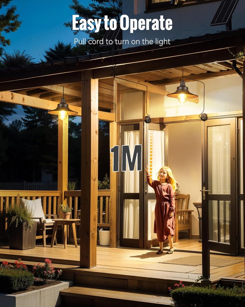 FabStyl Solar Pendant Light Indoor Outdoor, Solar Shed Light IP65 Waterproof Metal Powered Chandelier, Gazebo Lights with Pull Cord for Garden, Chicken Coop, Gazebo, Barn, 2 Packs - Image 2